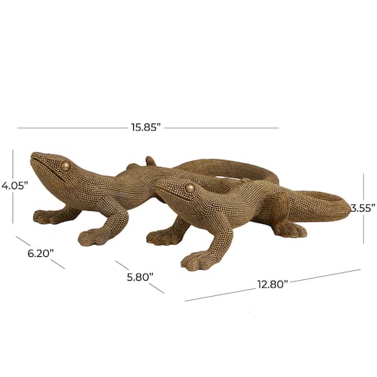 Gold Beaded Lizard Sculpture Set
